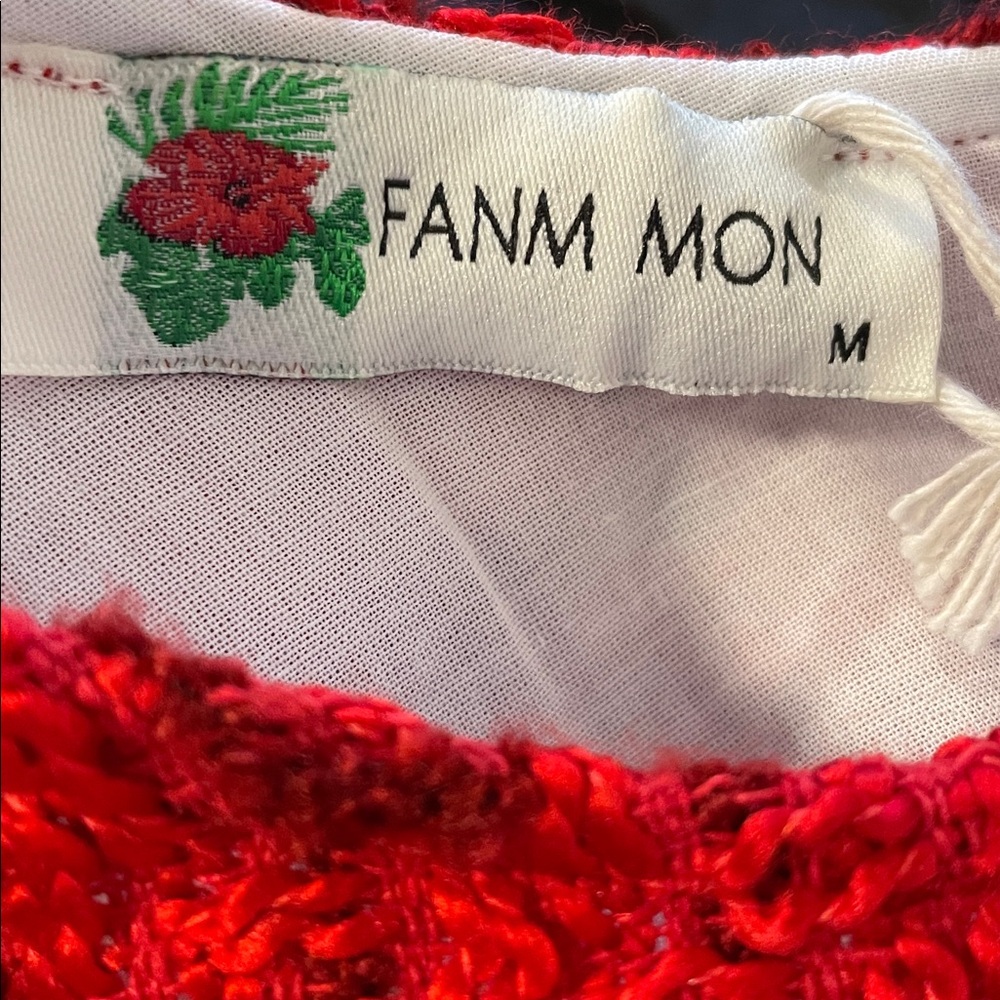 Fanm Mon Boucle Tweed Samantha Dress in Cherry Red Embroidered Medium - Picture 5 of 11